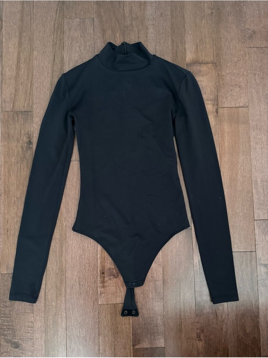 Babaton Tops - Black Long-Sleeve Mock Neck One-Piece Bodysuit